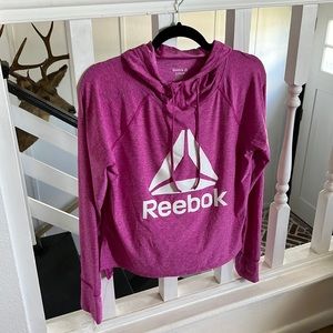 Reebok pink heathered hooded sweater size small white logo
